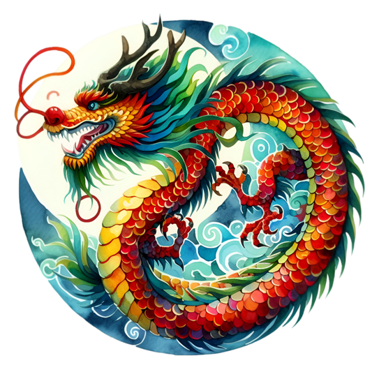 Red Dragon Circle Waves Ocean Vinyl Sticker Decal