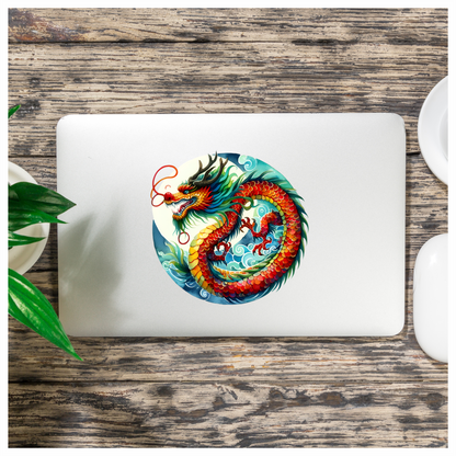 Red Dragon Circle Waves Ocean Vinyl Sticker Decal