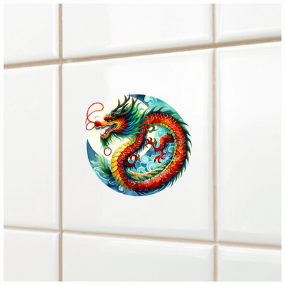 Red Dragon Circle Waves Ocean Vinyl Sticker Decal