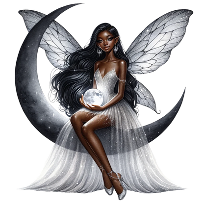 Fairy Moon White Dress Wings Vinyl Sticker Decal