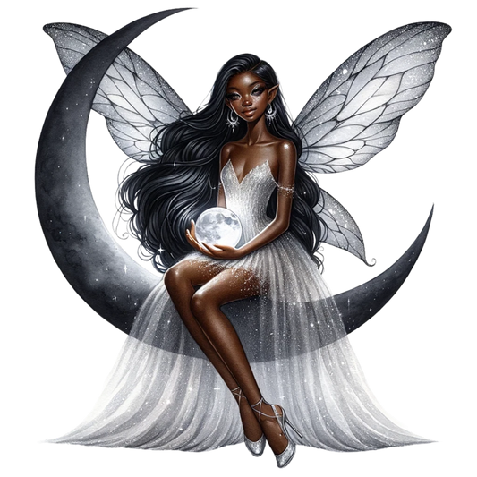 Fairy Moon White Dress Wings Vinyl Sticker Decal