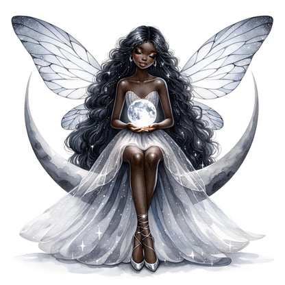Fairy Moon White Dress Wings Vinyl Sticker Decal