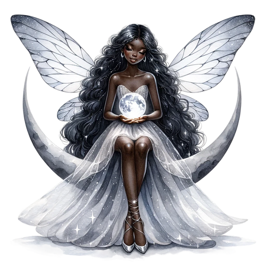 Fairy Moon White Dress Wings Vinyl Sticker Decal