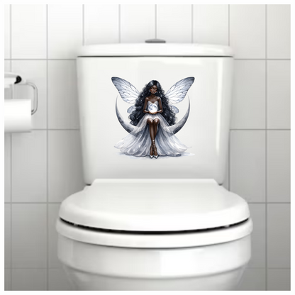 Fairy Moon White Dress Wings Vinyl Sticker Decal