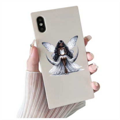 Fairy Moon White Dress Wings Vinyl Sticker Decal