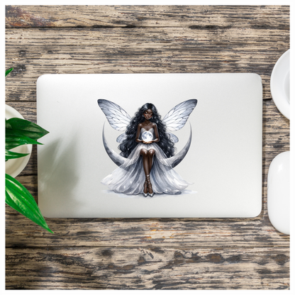 Fairy Moon White Dress Wings Vinyl Sticker Decal