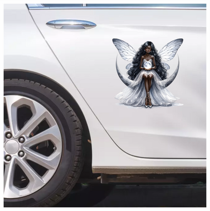 Fairy Moon White Dress Wings Vinyl Sticker Decal