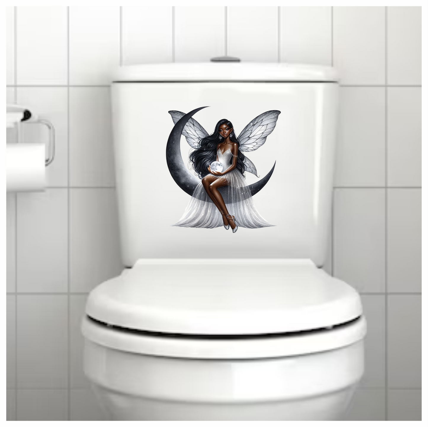 Fairy Moon White Dress Wings Vinyl Sticker Decal