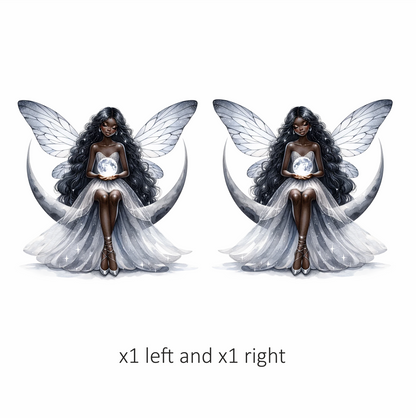 Fairy Moon White Dress Wings Vinyl Sticker Decal