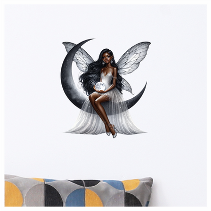 Fairy Moon White Dress Wings Vinyl Sticker Decal