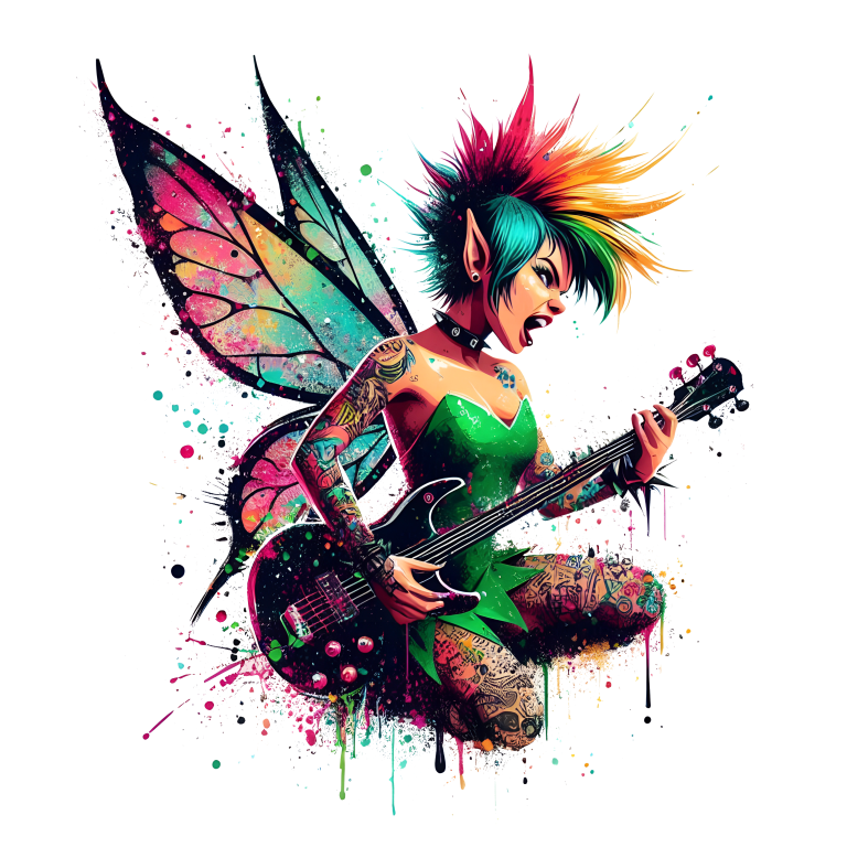 Punk Fairy Guitar Bright Wings Vinyl Sticker Decal