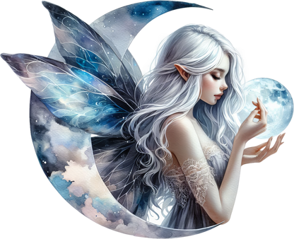 Silver Fairy Moon Light Wings Vinyl Sticker Decal