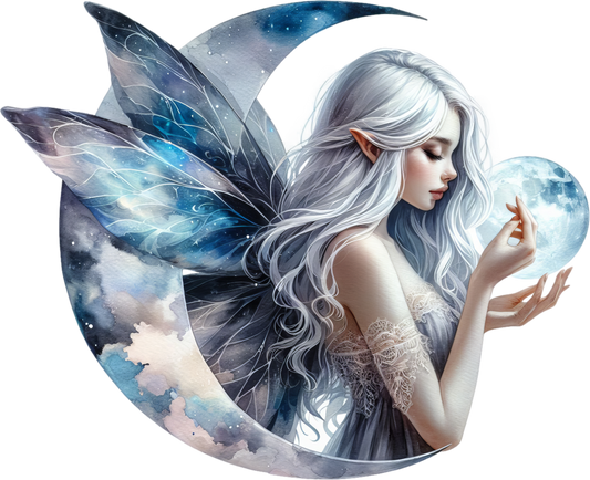 Silver Fairy Moon Light Wings Vinyl Sticker Decal