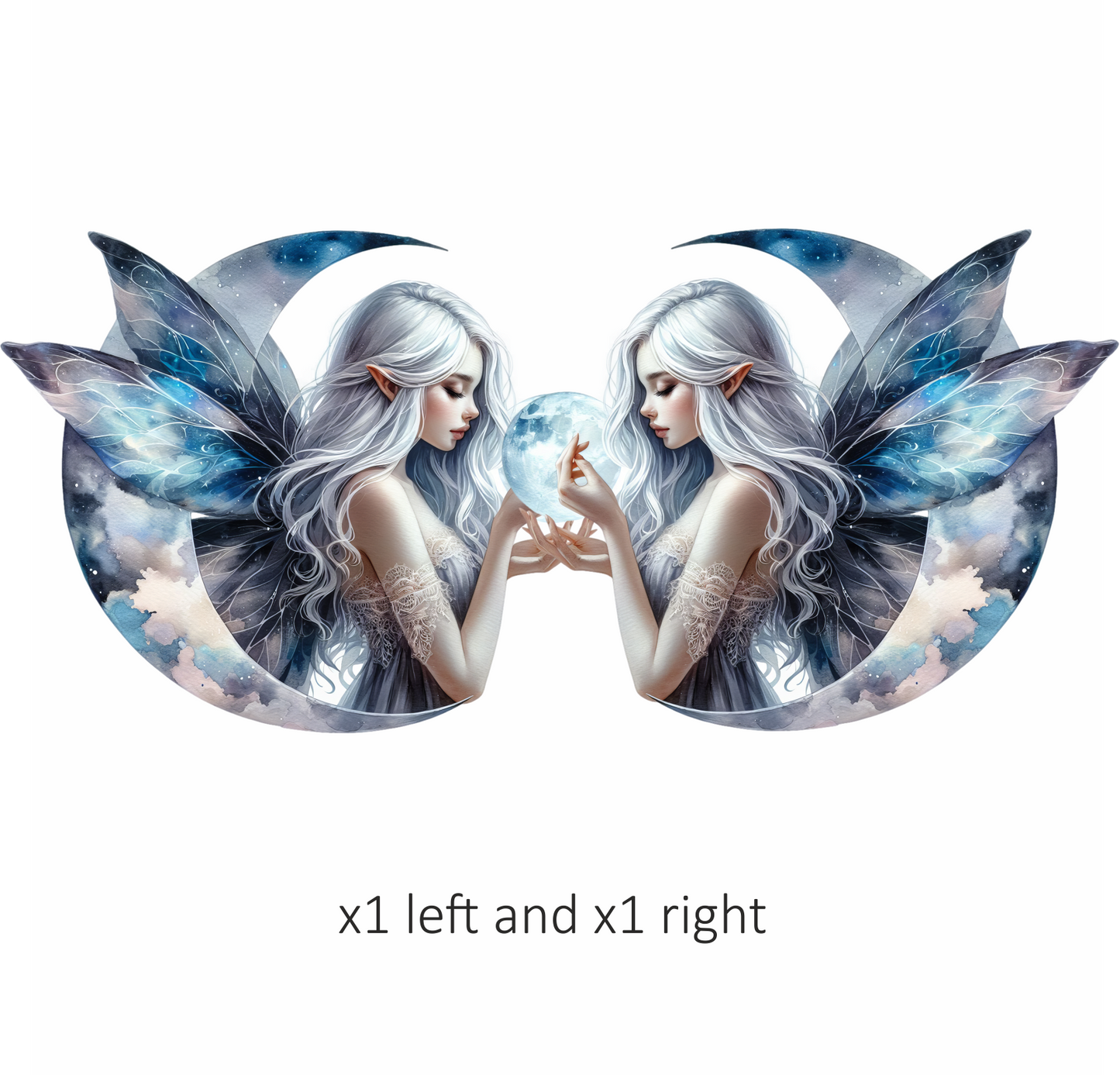 Silver Fairy Moon Light Wings Vinyl Sticker Decal