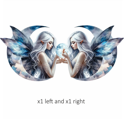 Silver Fairy Moon Light Wings Vinyl Sticker Decal