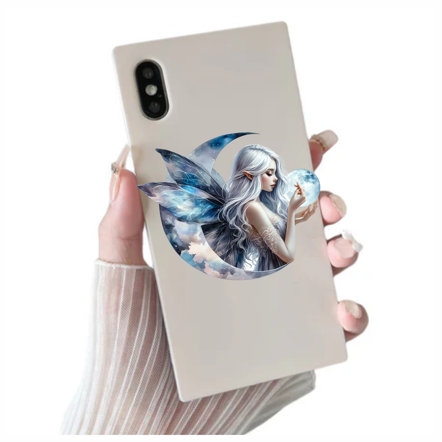Silver Fairy Moon Light Wings Vinyl Sticker Decal