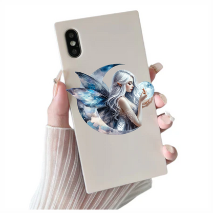 Silver Fairy Moon Light Wings Vinyl Sticker Decal
