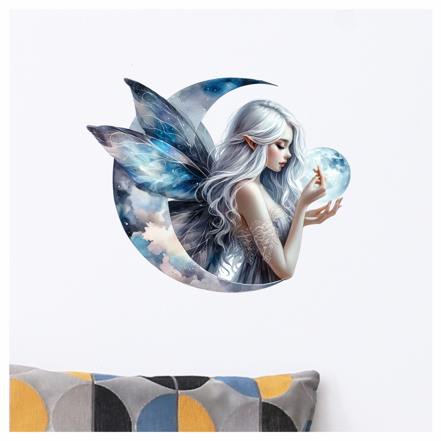 Silver Fairy Moon Light Wings Vinyl Sticker Decal