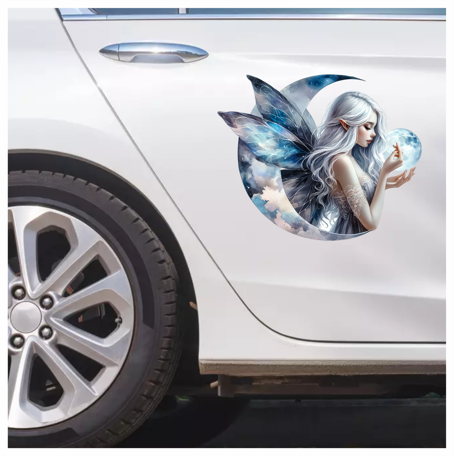 Silver Fairy Moon Light Wings Vinyl Sticker Decal
