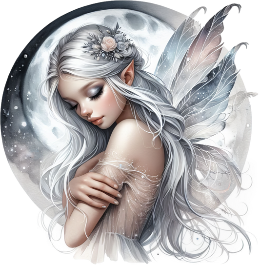 Silver Fairy Moon Wings Flowers Vinyl Sticker Decal