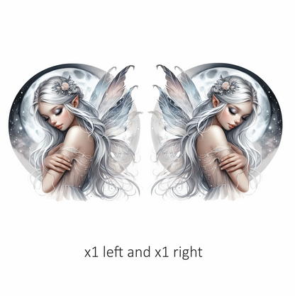 Silver Fairy Moon Wings Flowers Vinyl Sticker Decal