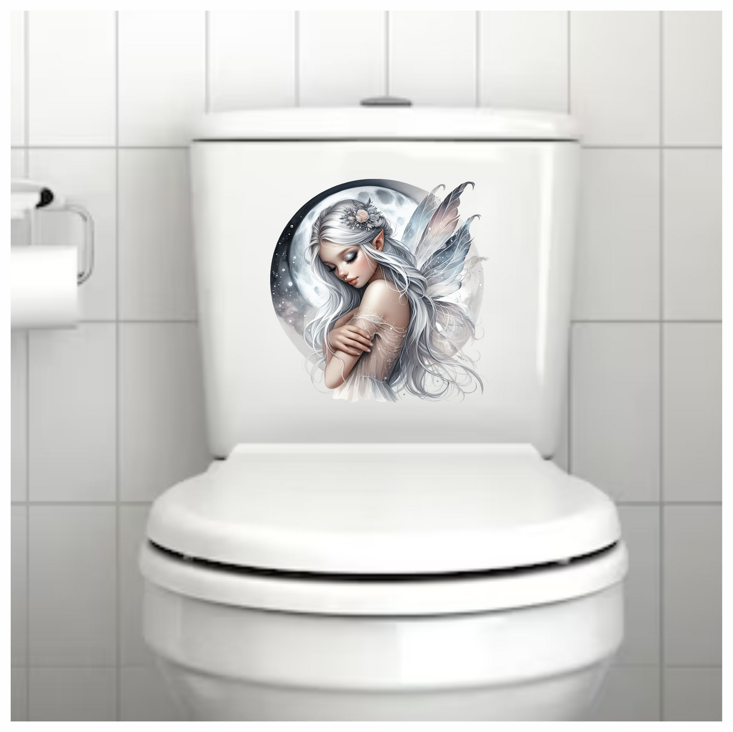 Silver Fairy Moon Wings Flowers Vinyl Sticker Decal