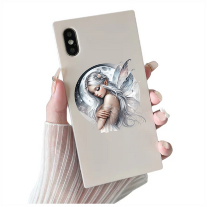 Silver Fairy Moon Wings Flowers Vinyl Sticker Decal