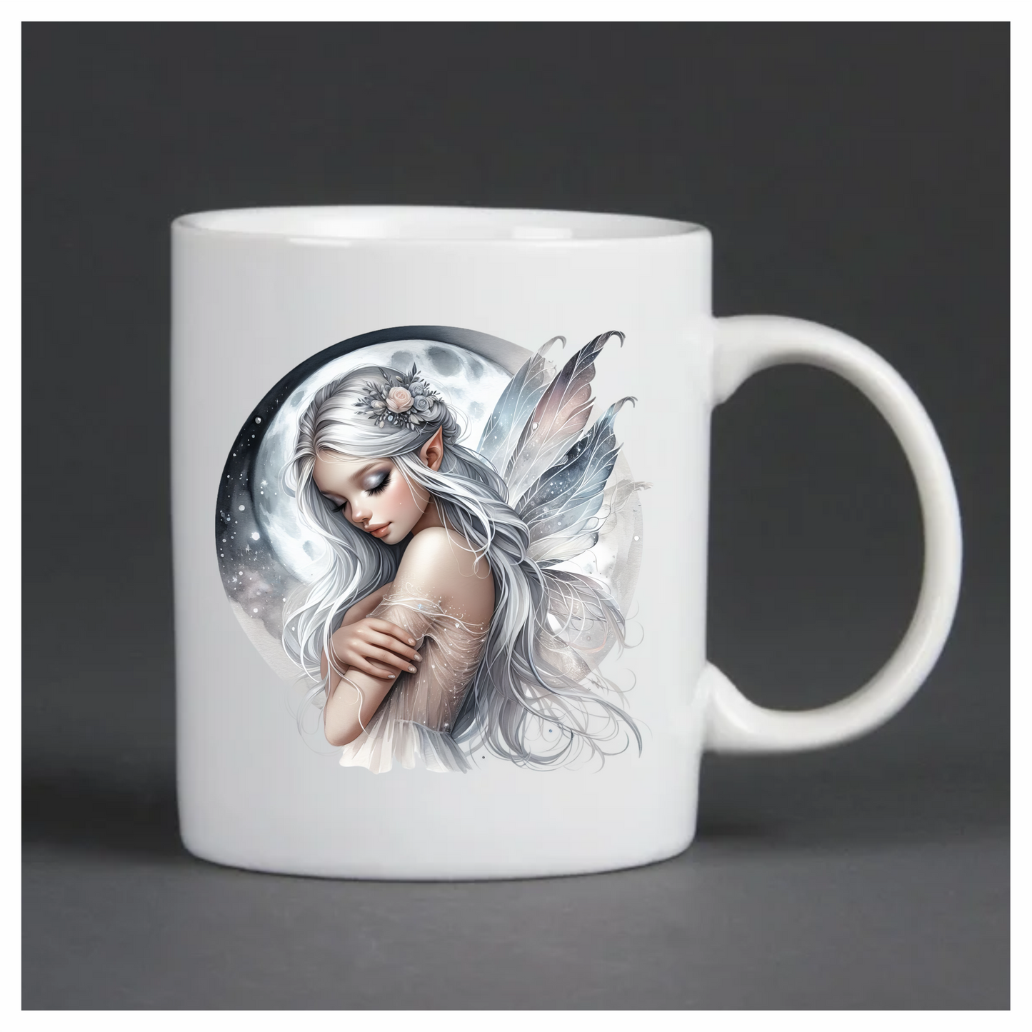 Silver Fairy Moon Wings Flowers Vinyl Sticker Decal