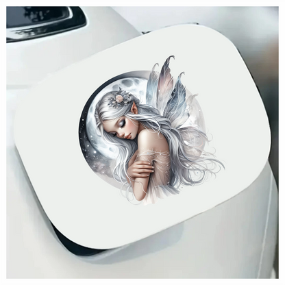Silver Fairy Moon Wings Flowers Vinyl Sticker Decal