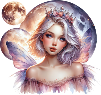 Fairy Woman Silver Hair Pink Moon Vinyl Sticker Decal