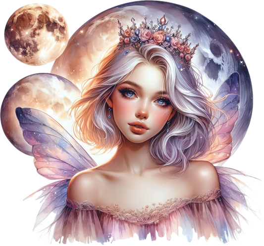 Fairy Woman Silver Hair Pink Moon Vinyl Sticker Decal