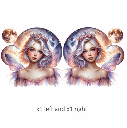 Fairy Woman Silver Hair Pink Moon Vinyl Sticker Decal