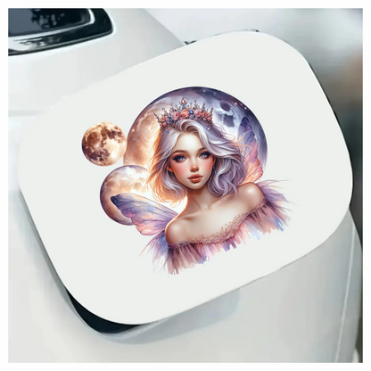Fairy Woman Silver Hair Pink Moon Vinyl Sticker Decal
