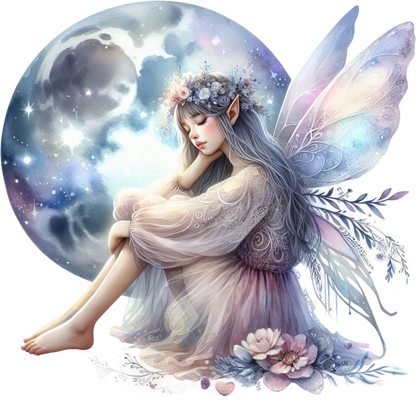 Fairy Moon Blue Wings Flowers Dream Vinyl Sticker Decal