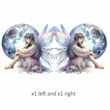 Fairy Moon Blue Wings Flowers Dream Vinyl Sticker Decal