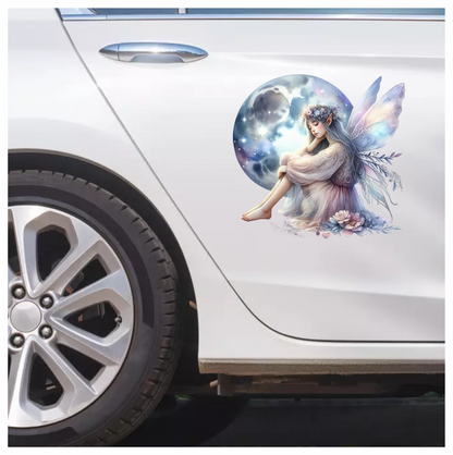 Fairy Moon Blue Wings Flowers Dream Vinyl Sticker Decal