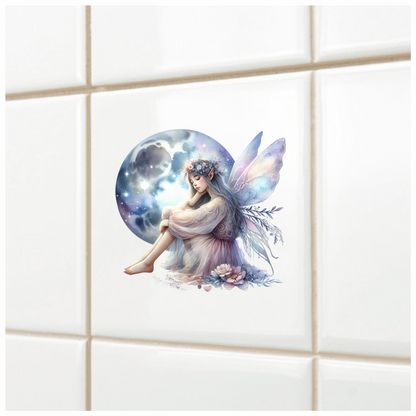 Fairy Moon Blue Wings Flowers Dream Vinyl Sticker Decal