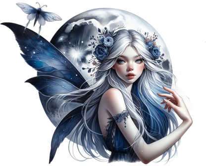 Fairy Moon Blue Butterfly Vinyl Sticker Decal
