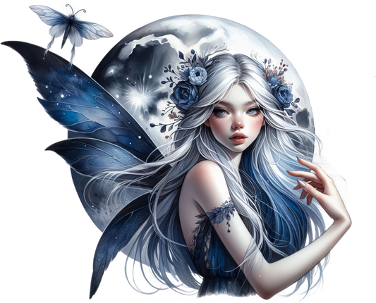 Fairy Moon Blue Butterfly Vinyl Sticker Decal