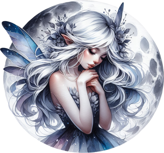 Moon Fairy Silver Hair Blue Wings Vinyl Sticker Decal