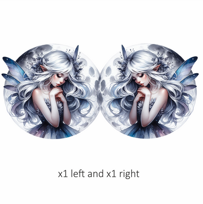 Moon Fairy Silver Hair Blue Wings Vinyl Sticker Decal