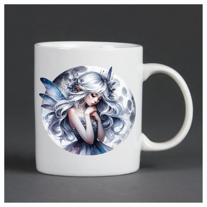Moon Fairy Silver Hair Blue Wings Vinyl Sticker Decal