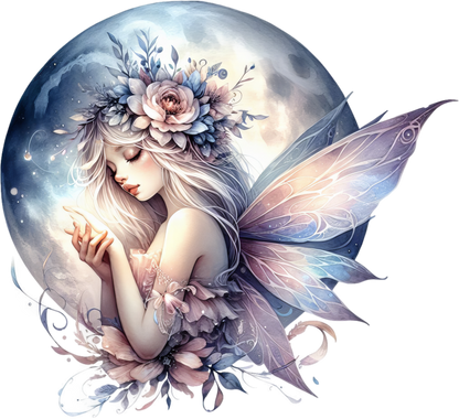 Fairy Moon Flower Pink Wings Vinyl Sticker Decal