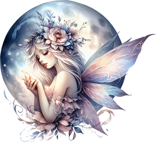 Fairy Moon Flower Pink Wings Vinyl Sticker Decal