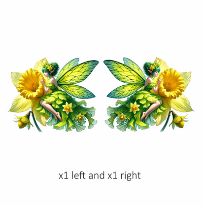 Fairy Green Yellow Flower Wings Vinyl Sticker Decal