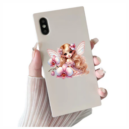 Fairy Pink Wings Flowers Blonde Vinyl Sticker Decal