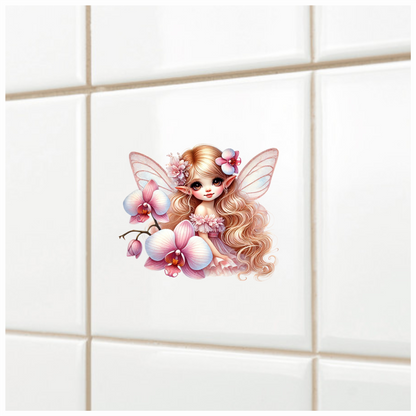 Fairy Pink Wings Flowers Blonde Vinyl Sticker Decal