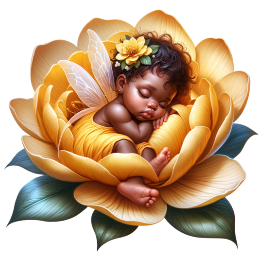 Baby Fairy Sleeping Yellow Flower Vinyl Sticker Decal