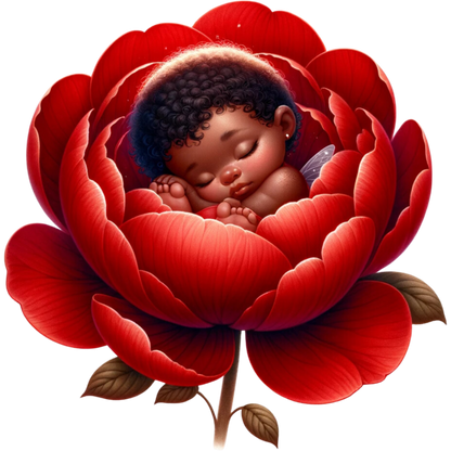 Baby Sleeping Red Flower Fairy Vinyl Sticker Decal