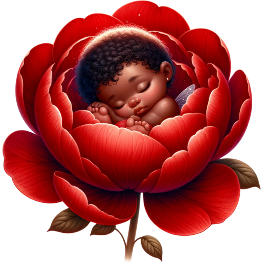 Baby Sleeping Red Flower Fairy Vinyl Sticker Decal